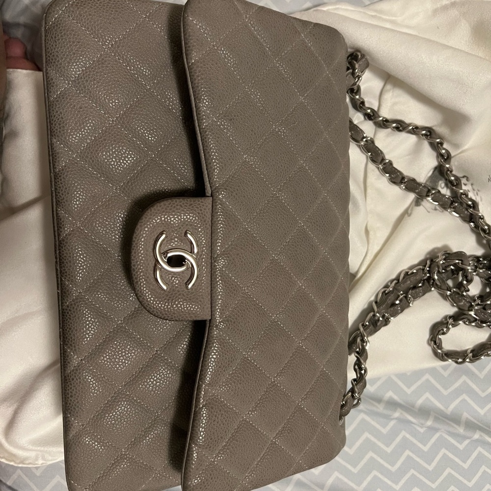 Chanel Quilted Gray Shoulder Bag suede